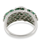 Platinum Sterling Silver EMERALD & Diamond Accent Buckle Ring (Size 10 Only)