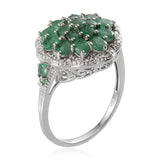 Platinum Sterling Silver EMERALD & Diamond Accent Cluster Ring (Size 7 Only)