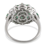 Platinum Sterling Silver EMERALD & Diamond Accent Cluster Ring (Size 7 Only)