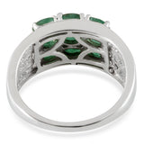 Platinum Sterling Silver EMERALD & WHITE TOPAZ 3 Row Ring (Size 7 Only)