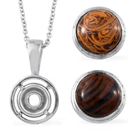 Stainless Steel Coffee Obsidian & Indian Script Stone Interchangeable Pendant & Chain (20 in)