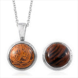 Stainless Steel Coffee Obsidian & Indian Script Stone Interchangeable Pendant & Chain (20 in)