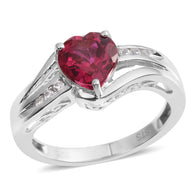 Rhodium over Sterling Silver Both Lab Grown RUBY and White SAPPHIRE Ring