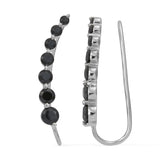 Platinum over Sterling Silver 9cts Thai Black Spinel Ear Climber Earrings