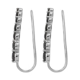 Platinum over Sterling Silver 9cts Thai Black Spinel Ear Climber Earrings