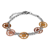 ION Plated Yellow & Rose Gold Stainless Steel Flower Bracelet (6.5"-8")