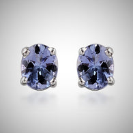 Platinum over Sterling Silver Bondi Blue Tanzanite Oval Stud Earrings