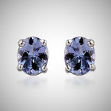 Platinum over Sterling Silver Bondi Blue Tanzanite Oval Stud Earrings