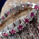 Platinum over Sterling Silver Red RUBY and White Topaz Line Bracelet (7.50 in)