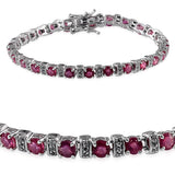 Platinum over Sterling Silver Red RUBY and White Topaz Line Bracelet (7.50 in)