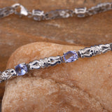 Platinum over Sterling Silver 3.5cts. Tanzanite Bracelet With Design (7.50 in)