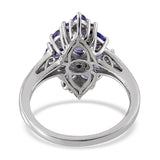 Platinum over Sterling Silver Cluster Style TANZANITE Ring (Size 6 Only)