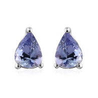 Platinum over Sterling Silver Tanzanite Teardrop Pear Shaped Stud Earrings