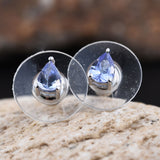 Platinum over Sterling Silver Tanzanite Teardrop Pear Shaped Stud Earrings