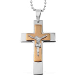 Oversized ION Plated Yellow Gold Stainless Steel Crucifix Cross Pendant with Chain