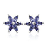 Platinum over Sterling Silver Premium AAA Tanzanite Flower Star Stud Earrings