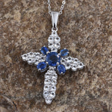 Platinum over Sterling Silver Himalayan Kyanite and White Topaz Cross Pendant and 20" Chain