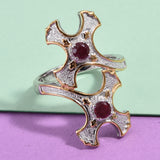 Designer YG/Platinum /Sterling Silver RUBY Bypass Double Cross Ring