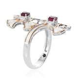 Designer YG/Platinum /Sterling Silver RUBY Bypass Double Cross Ring