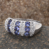 Platinum Sterling Silver TANZANITE & White TOPAZ Row Ring (Size 7)