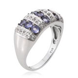 Platinum Sterling Silver TANZANITE & White TOPAZ Row Ring (Size 7)