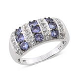 Platinum Sterling Silver TANZANITE & White TOPAZ Row Ring (Size 7)