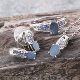 Platinum over Sterling Silver Boulder Opal and Tanzanite Ring, Pendant, Earrings Set with Chain