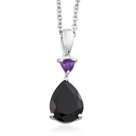 Platinum over Sterling Silver Black TOURMALINE & AMETHYST Pendant/20" Chain