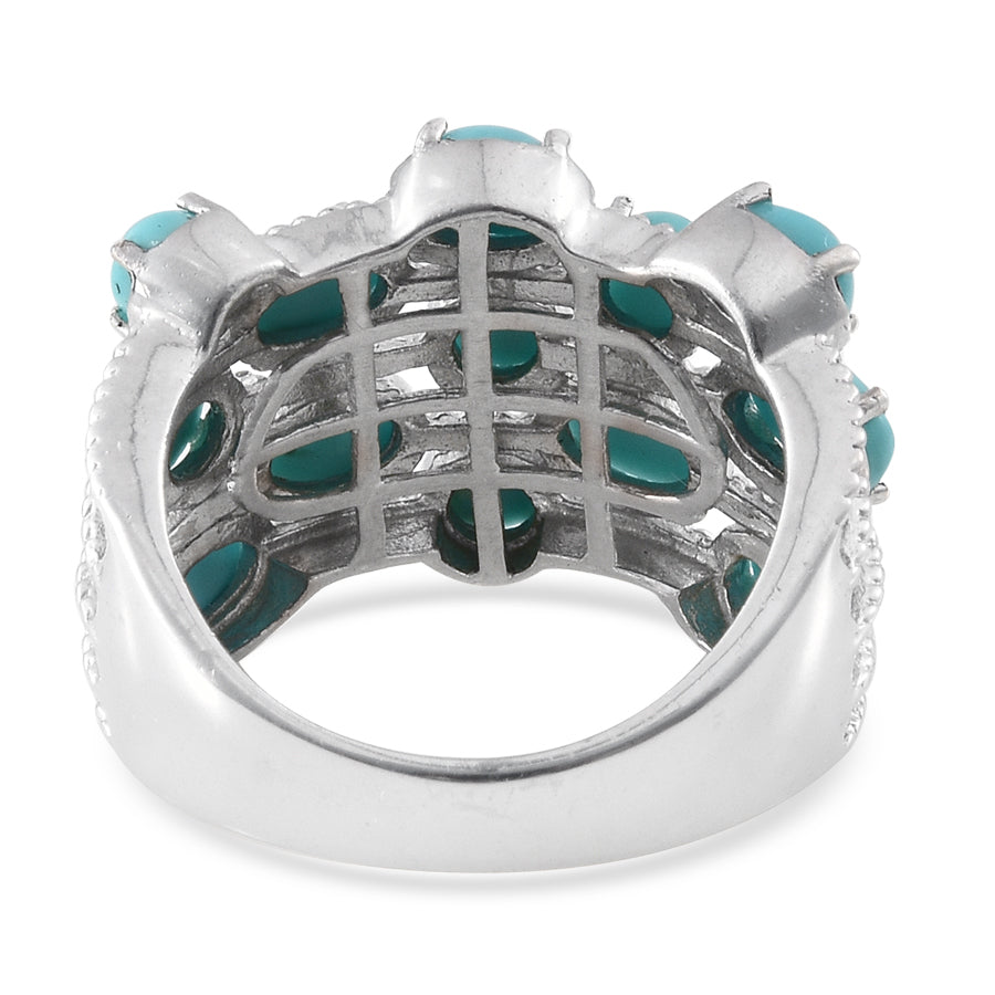 Platinum over Sterling Silver Sonoran Blue Turquoise Cluster Row Ring ...