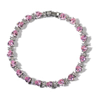 Silvertone Simulated CZ Pink & White Diamond Hearts Bracelet (7.50")