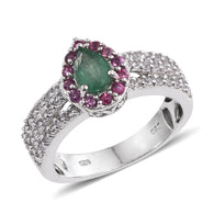 Sterling Silver Pear Cut EMERALD , RUBY & WHITE TOPAZ Ring (Size 7 Only)