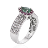 Sterling Silver Pear Cut EMERALD , RUBY & WHITE TOPAZ Ring (Size 7 Only)