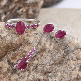 Platinum over Sterling Silver RUBY Ring, Pendant, Earrings Set with Chain