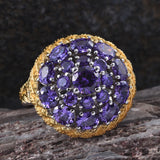 Platinum Bond Brass CZ Purple Diamond Cluster Ring with 18K YG Accents