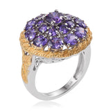 Platinum Bond Brass CZ Purple Diamond Cluster Ring with 18K YG Accents