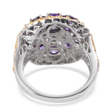 Platinum Bond Brass CZ Purple Diamond Cluster Ring with 18K YG Accents