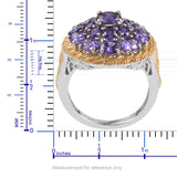 Platinum Bond Brass CZ Purple Diamond Cluster Ring with 18K YG Accents