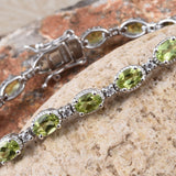 Platinum Sterling Silver Peridot & White Zircon Halo Tennis Bracelet (7.50 in)