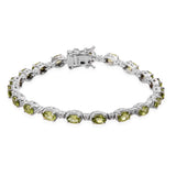 Platinum Sterling Silver Peridot & White Zircon Halo Tennis Bracelet (7.50 in)