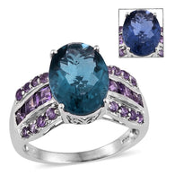 Platinum Sterling Silver COLOR CHANGE FLUORITE & AMETHYST Ring (Size 7.25 Only)