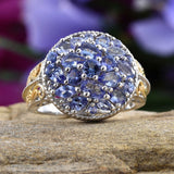 14K YG & Platinum over Sterling Silver Cluster TANZANITE Ring (Size 7 Only)