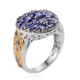 14K YG & Platinum over Sterling Silver Cluster TANZANITE Ring (Size 7 Only)