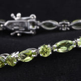 Platinum over Sterling Silver Round and Marquee Cut Peridot Line Bracelet (8 in)