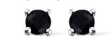 Set of 2 Sterling Silver Octagon & Round Black Sapphire Stud Earrings