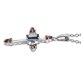 Platinum over Sterling Silver Garnet and London Blue Topaz Cross Pendant and 20" Chain