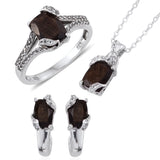 Platinum over Sterling Silver Bronze Chocolate SAPPHIRE and Topaz Ring, Pendant, Chain & Earrings