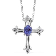 Platinum over Sterling Silver Tanzanite and White Topaz Cross Pendant and 20" Chain