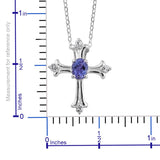 Platinum over Sterling Silver Tanzanite and White Topaz Cross Pendant and 20" Chain