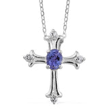 Platinum over Sterling Silver Tanzanite and White Topaz Cross Pendant and 20" Chain