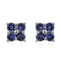 Platinum over Sterling Silver Premium AAA Tanzanite Stud Earrings